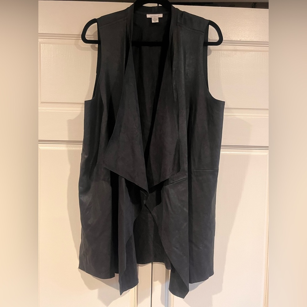 Westbound Faux Suede Black Open Front Waterfall Vest - Size L